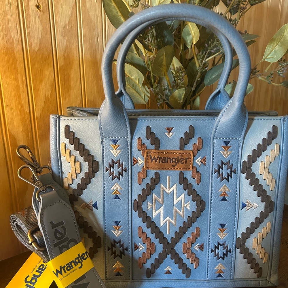 Wrangler Blue and Brown Geometric Handbag